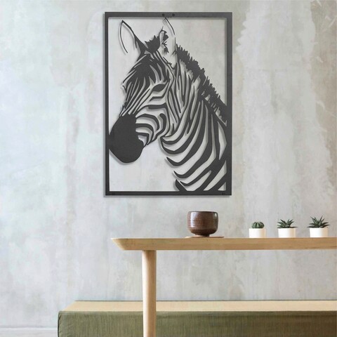 Decoratiune de perete, Zebra, Metal, 50 x 70 cm, Negru Ledena