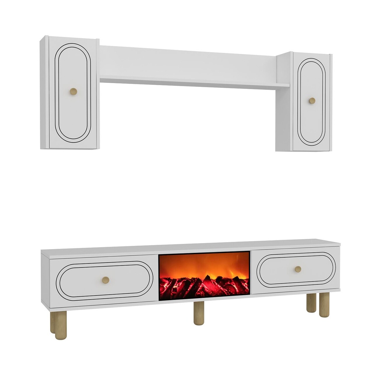 Comoda TV, Hanah Home, Polen Bohem Fireplace, 150x44.6x29.6 cm, PAL , Alb - imagine 3