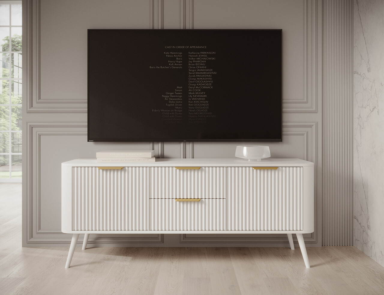 Comoda TV ELTAP, Chavelle, 150x40x60 cm, PAL/MDF, alb - imagine 4