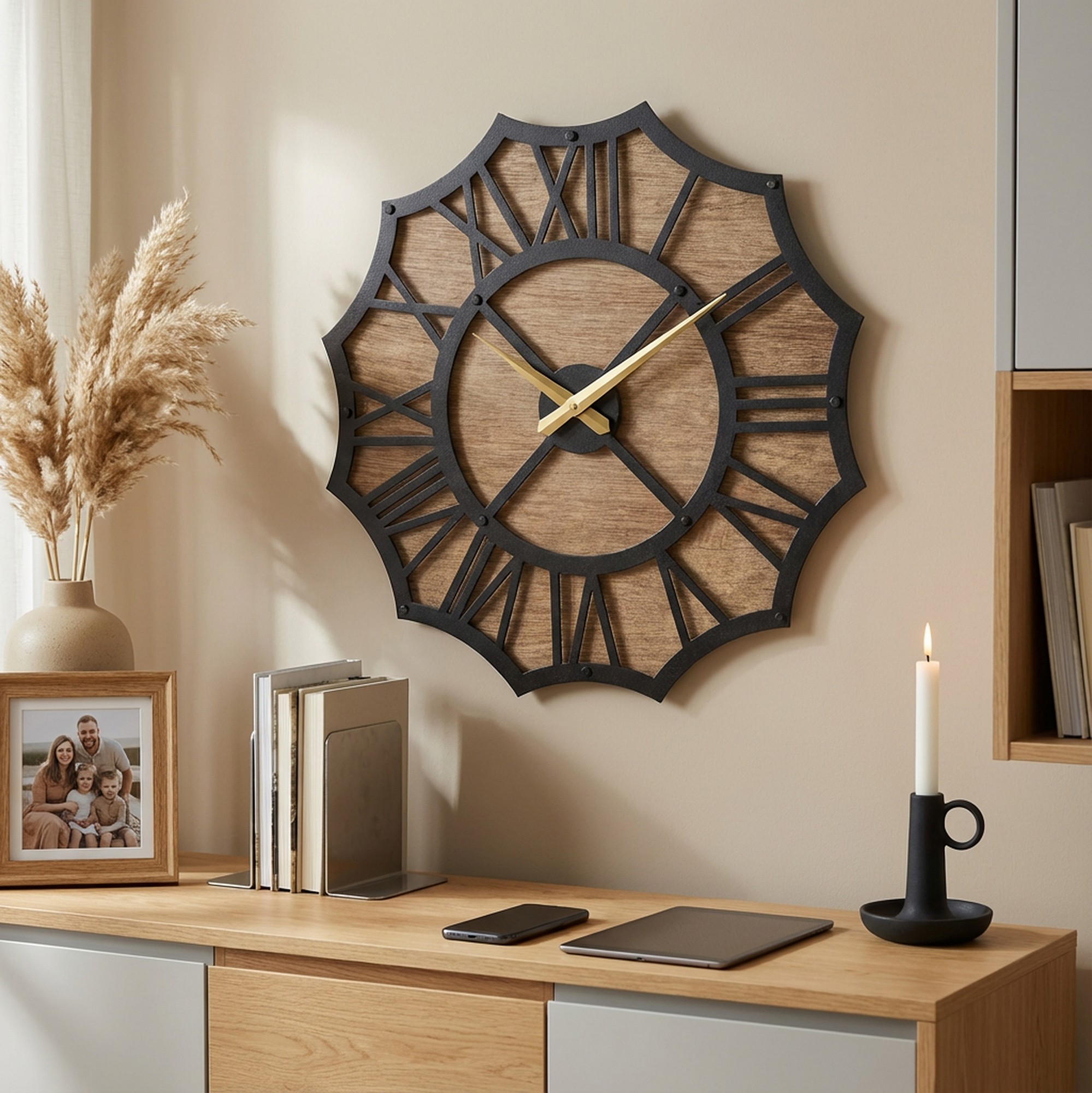 Ceas de perete, MET-MDF-UYART-2089, Dimensiune: 50 x 50 cm, Negru