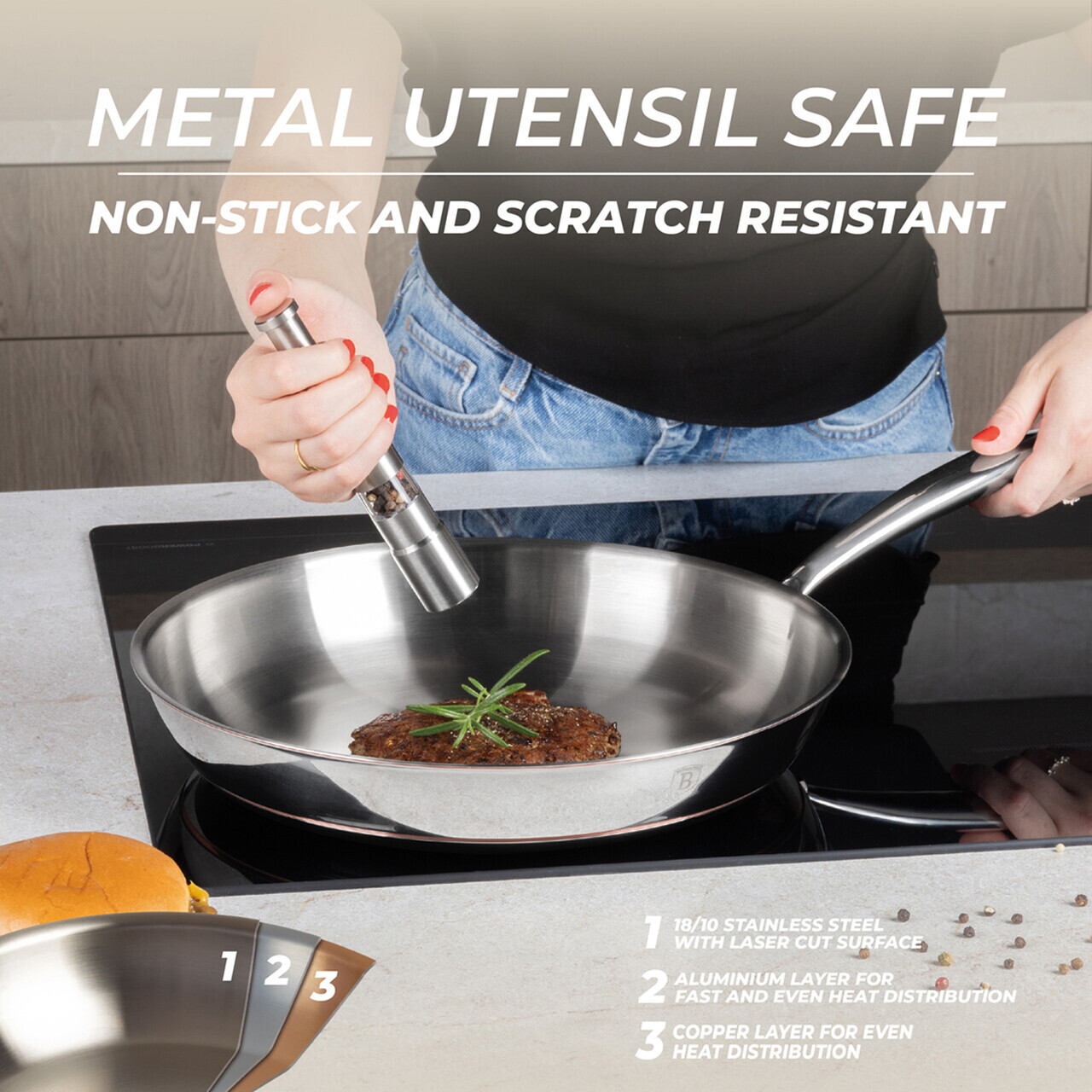 Tigaie Berlinger Haus, Copper Touch, 30 cm, inox, argintiu - imagine 8