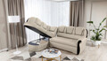 Coltar extensibil stanga 3 locuri ELTAP, L-055, Lord, 243x180x112 cm, lemn/poliester, crem/negru