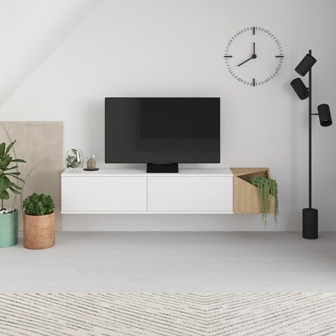 Comoda tv, homitis, aulos, 190x35x35.6 cm, stejar / alb