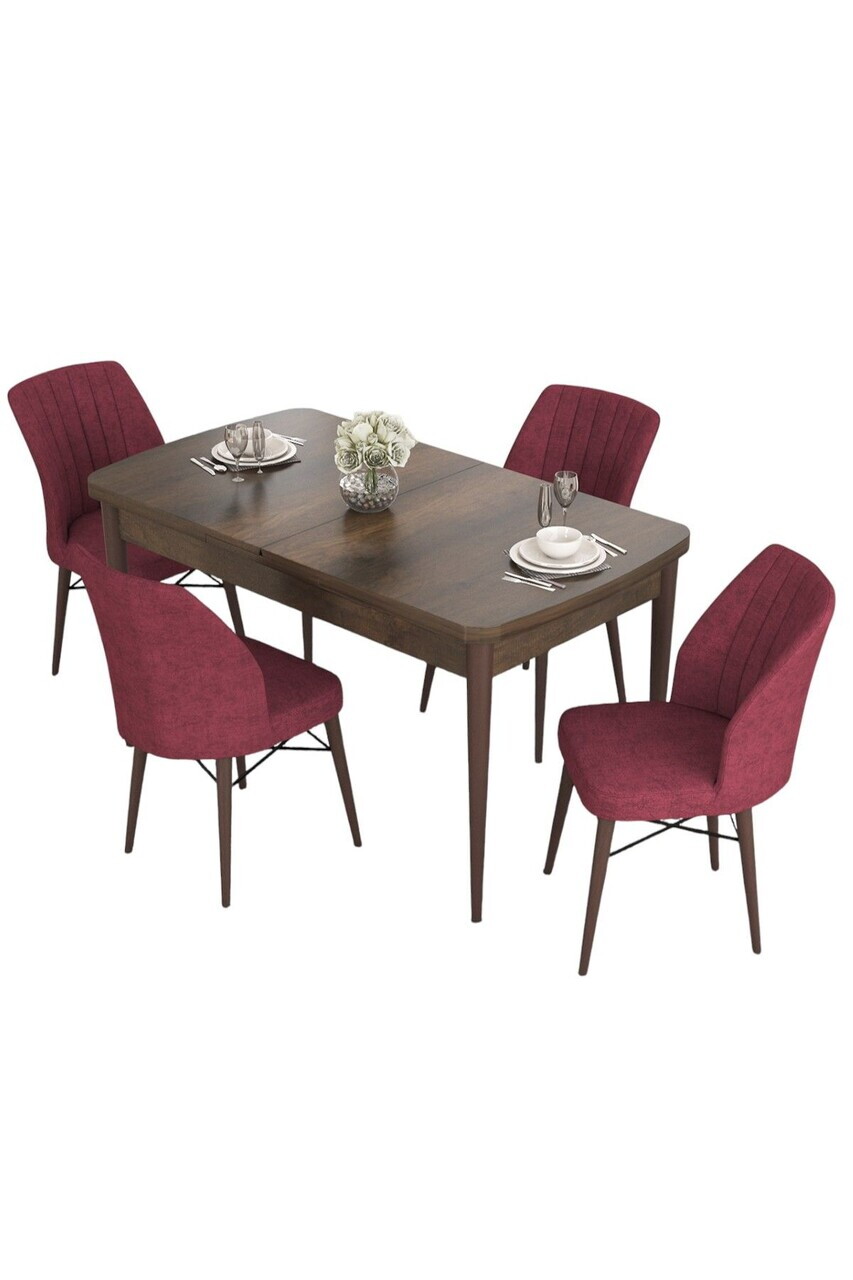 Set masa extensibila si scaune (5 piese), Hanah Home, Eva, Model baroc din lemn / Burgundia — imaginea 2