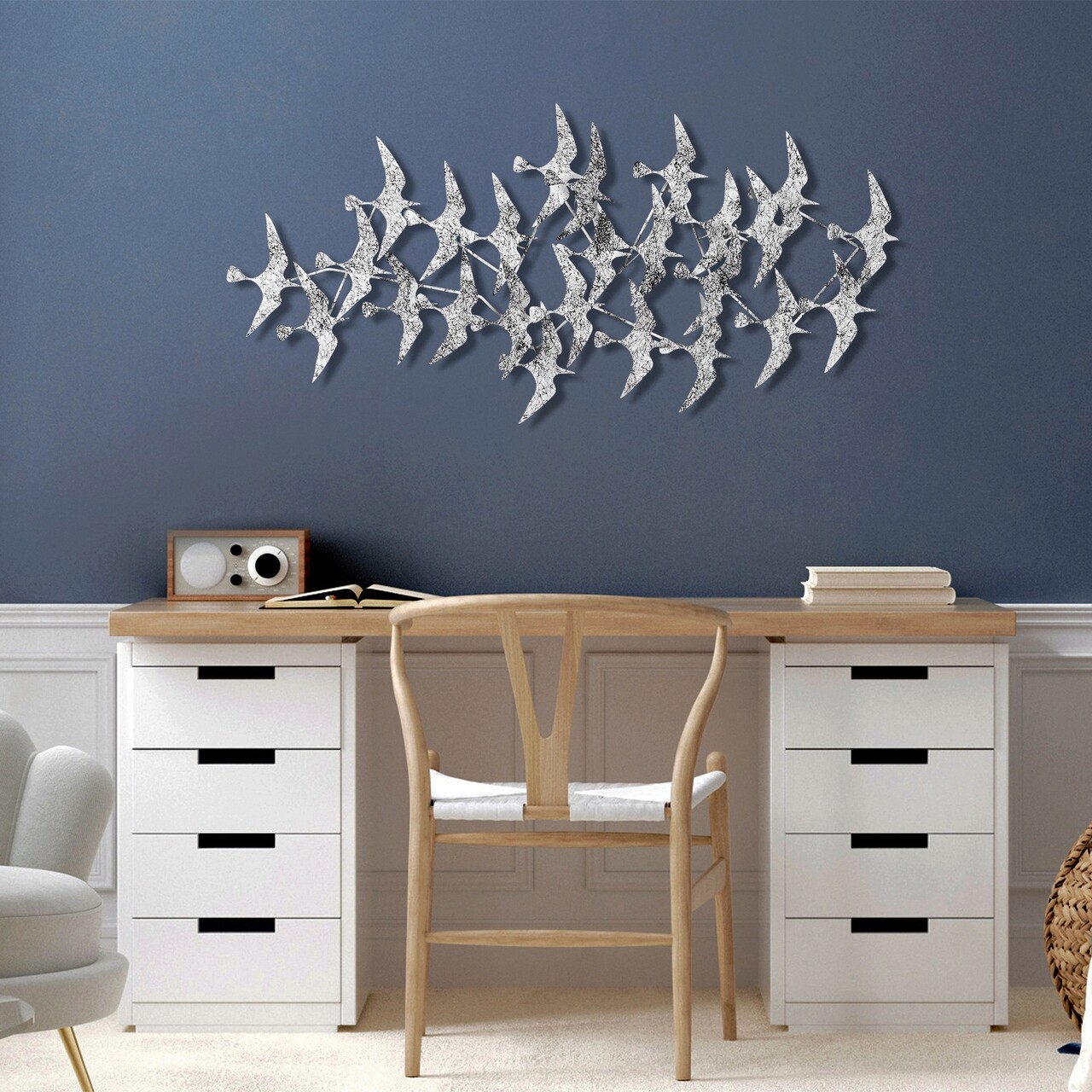 Decoratiune de perete, Martılar 2, Metal, Dimensiune: 124 x 59 cm, Multicolor - 2 | YEO