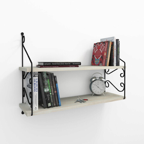 Raft de perete, decormet, seramoni 2'li, 72x51x20 cm, stejar / negru