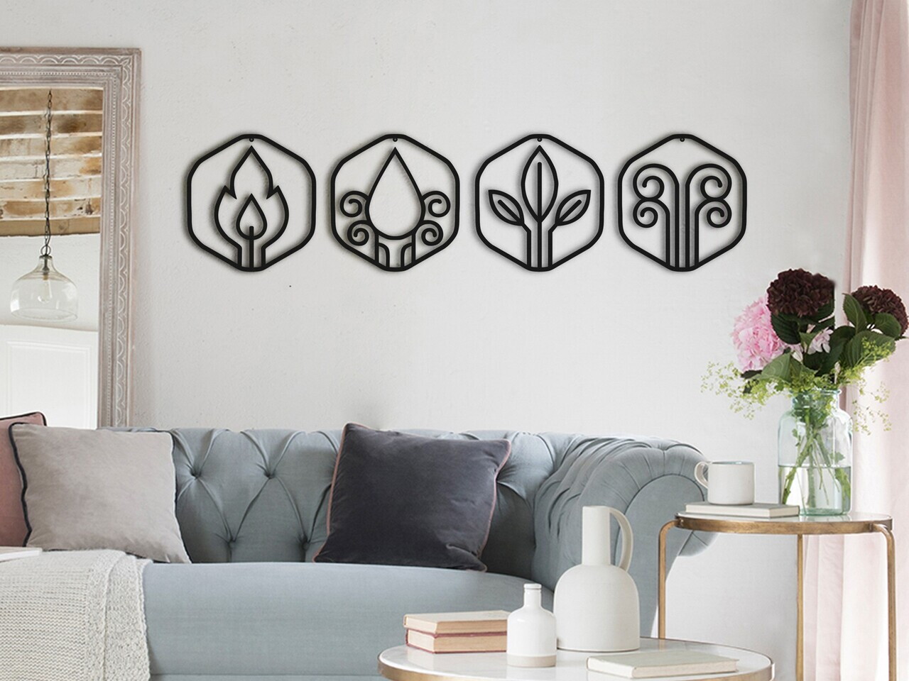 Set de accesorii decorative de perete din metal, DK-ELT-004, Dimensiune: 38 x 40 x 0,15 cm (4 bucăți), Negru — imaginea 3