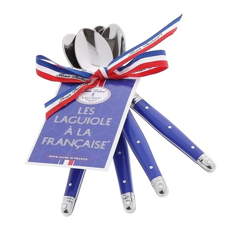 Set 4 lingurite cafea moka Laguiole, Jean Dubost, 15 cm, inox, albastru
