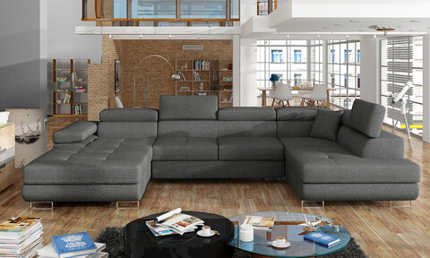 Coltar extensibil dreapta 6 locuri ELTAP, Rod-28, Rodrigo, 345x202x90 cm, lemn/poliester, gri inchis