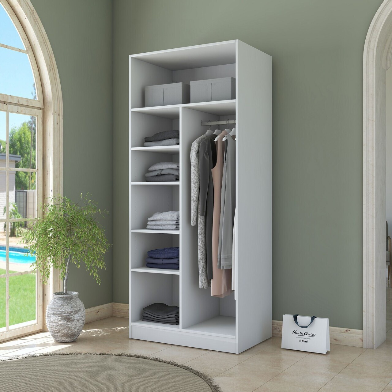 Dulap pentru haine, Hanah Home, BA223, 90x210x57.5 cm, PAL melaminat, Alb - view 5