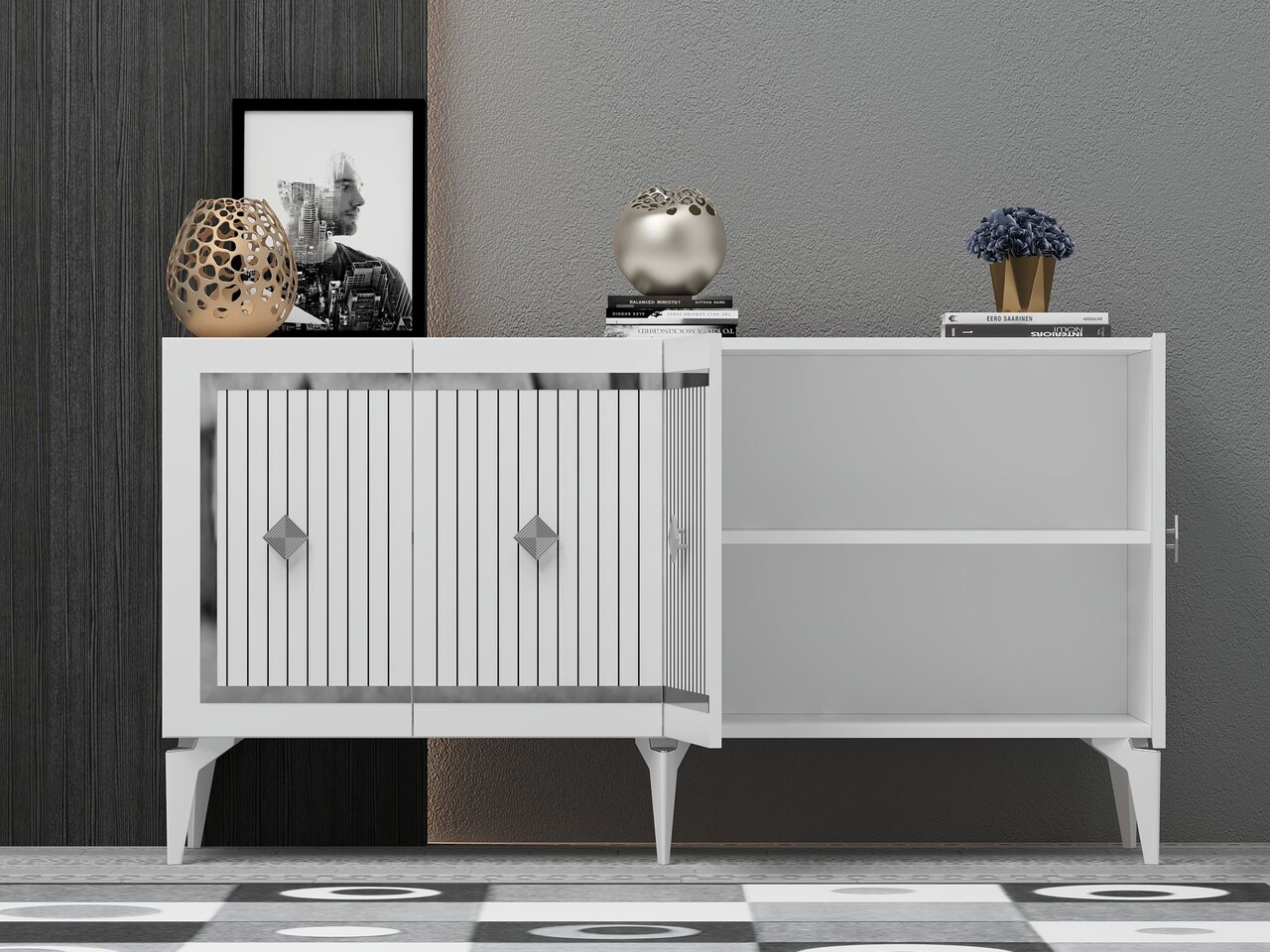 Consola, Hanah Home, Nova, 150x79x40 cm, PAL , Alb / Argintiu - view 3