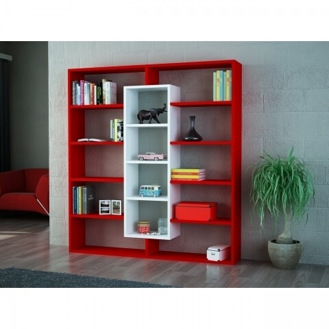 Biblioteca Wooden Art, Ample Red White, 125×135.7×22 cm mezoni.ro