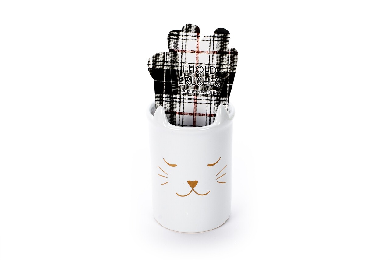 Suport Pentru Pensule Cosmetice, Cute Cat, Tri-Coastal Design, Ceramica