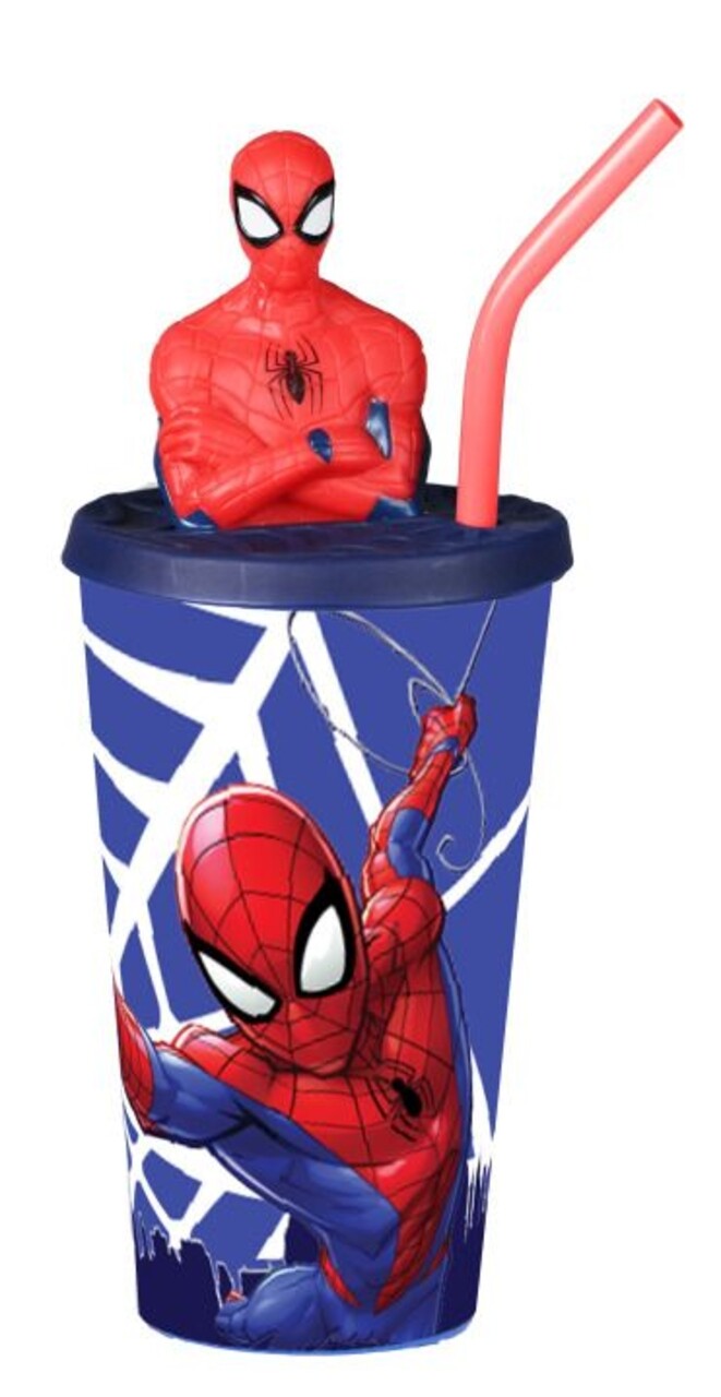 Pahar Cu Pai Si Capac Spidey Spiderman, Marvel, 440 Ml, Plastic, Multicolor
