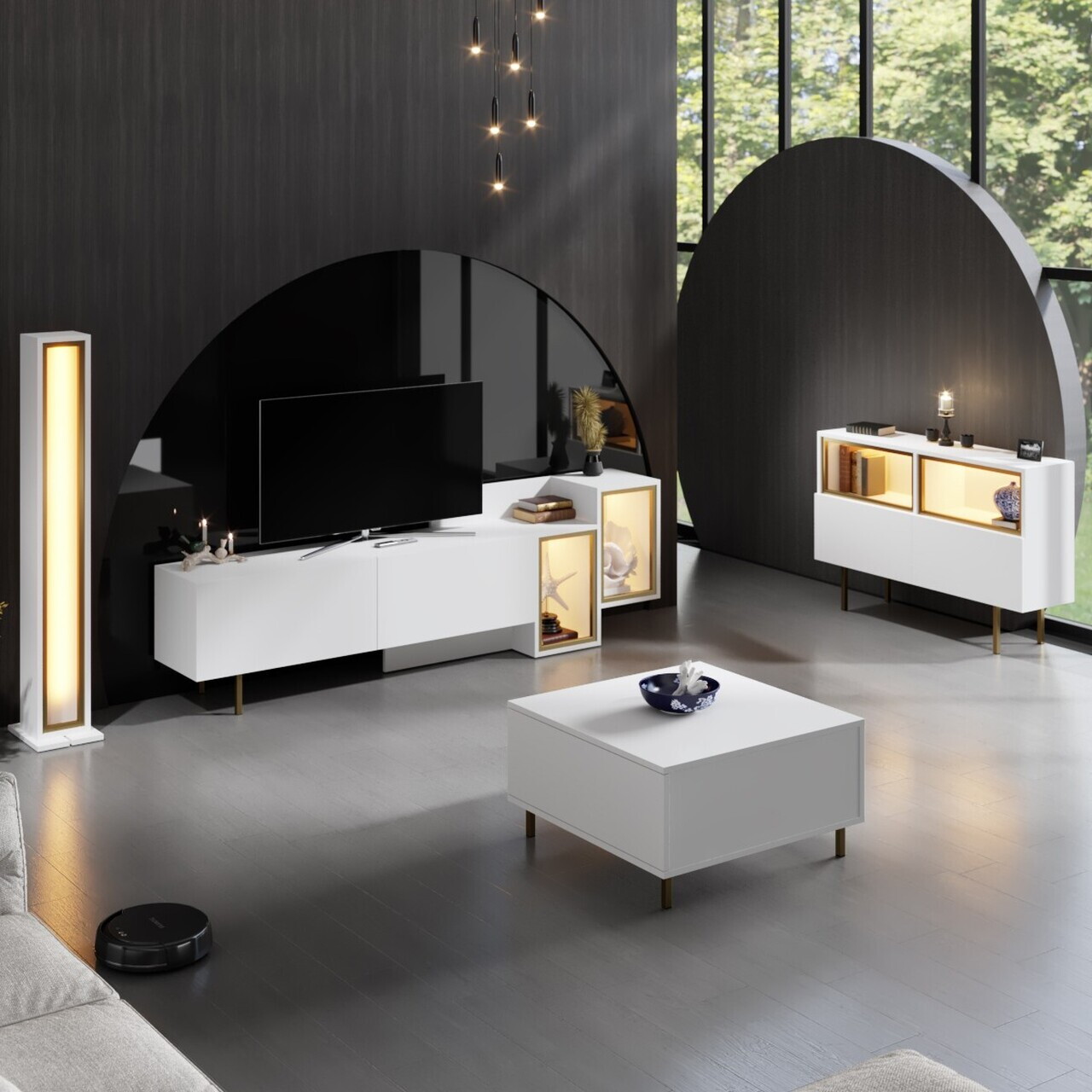 Comoda TV, Hanah Home, Tenon, Alb/Auriu — imaginea 3