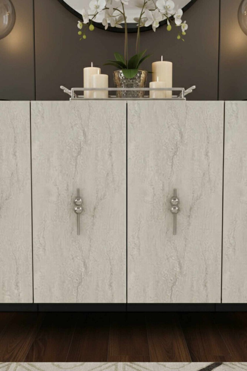 Consola, Hanah Home, Ayshe 120, 120x75x32 cm, White / Travertine / Silver — imaginea 3