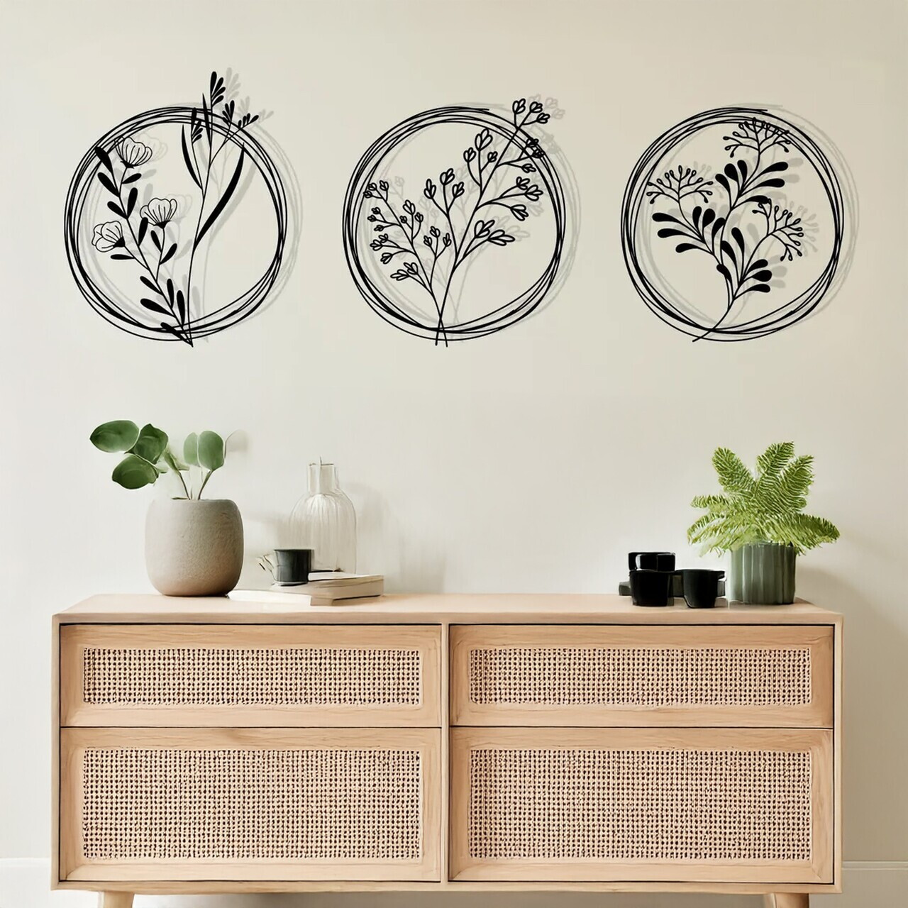 Set de accesorii decorative de perete din metal, DCV-1092-MT, 30 x 30 cm, 3 piese, Negru