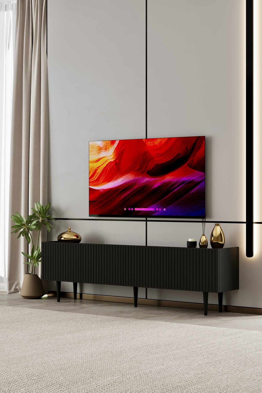 Comoda TV, Hanah Home, Capella 180, 180x50x29 cm, MDF, Negru - view 2