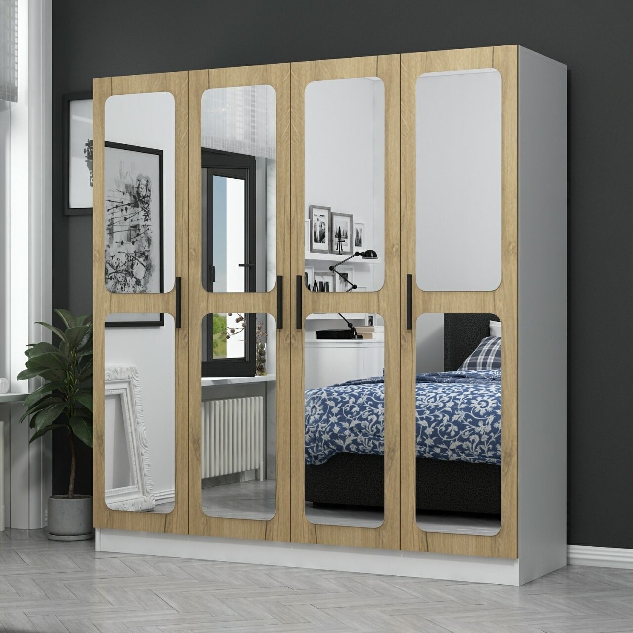Dulap pentru haine, Minerva, Kale, 180x210x52 cm, PAL, Nuc/Alb - 1 | YEO