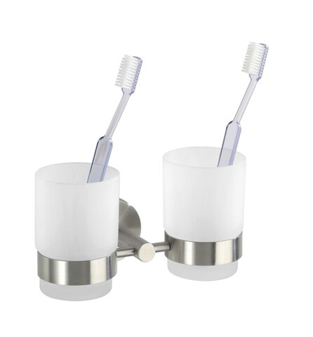 Suport periute si pasta de dinti, wenko, bosio, 17.5 x 9 x 9.5 cm, inox/sticla, gri