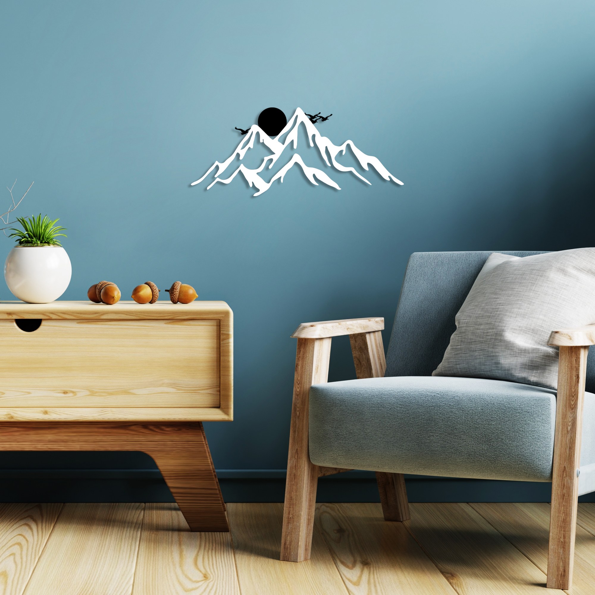 Decoratiune de perete, Full Mount And Mountain, Dimensiune: 50 x 21 cm, Alb/Negru