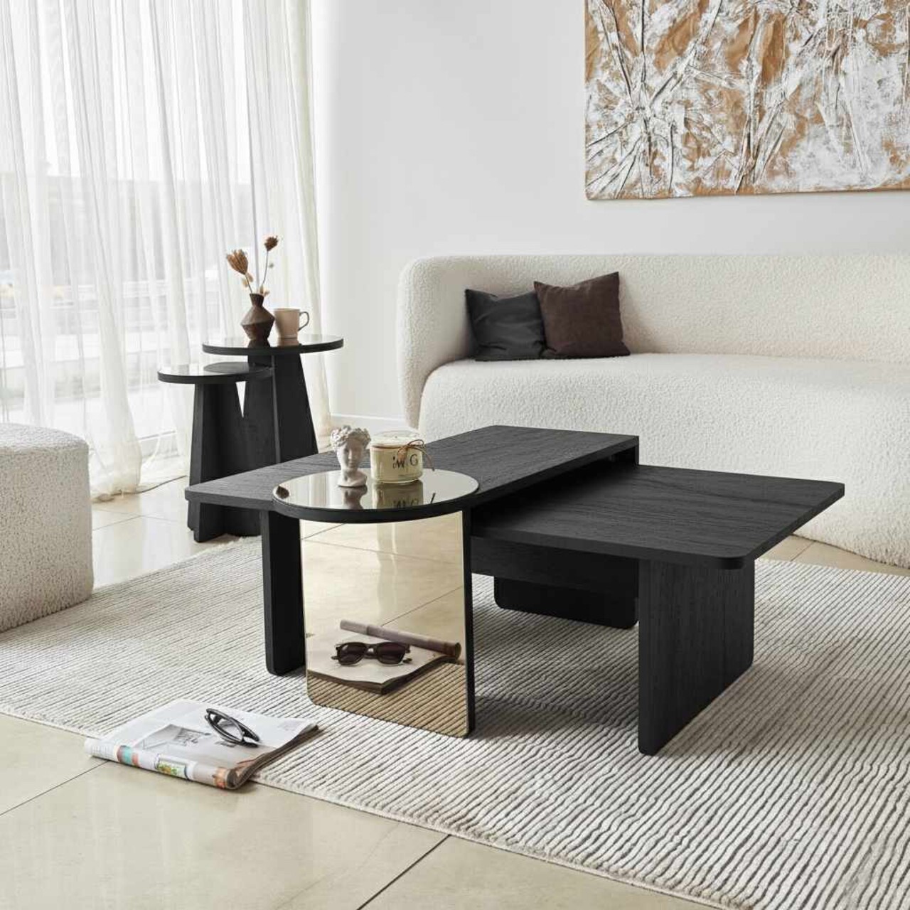 Set masute Nesting 4 piese, Hanah Home, Luna, PAL, Negru/Bronz - imagine 3