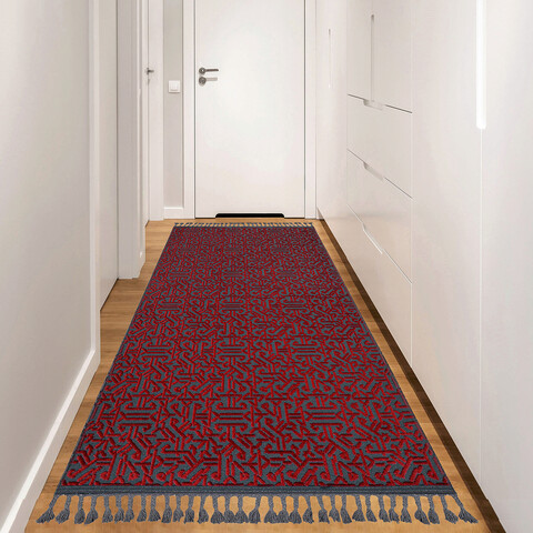 Covor de hol, lasmonte 3011, 80x150 cm, 60% bumbac;40% fibre acrilice, roșu / gri
