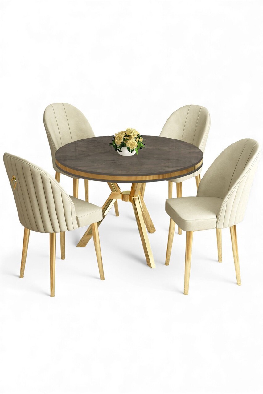 Set masă și scaune (5 bucăți), Hanah Home, Mos, Antracit / Auriu / Crem - view 2