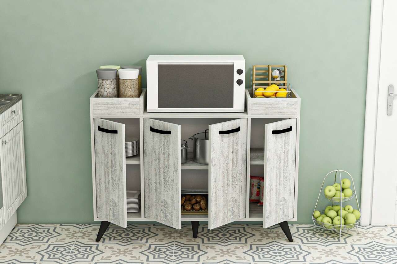 Dulap multifunctional, Coraline, Visar, 120x88.5x35 cm, PAL, Gri/Alb - 2 | YEO