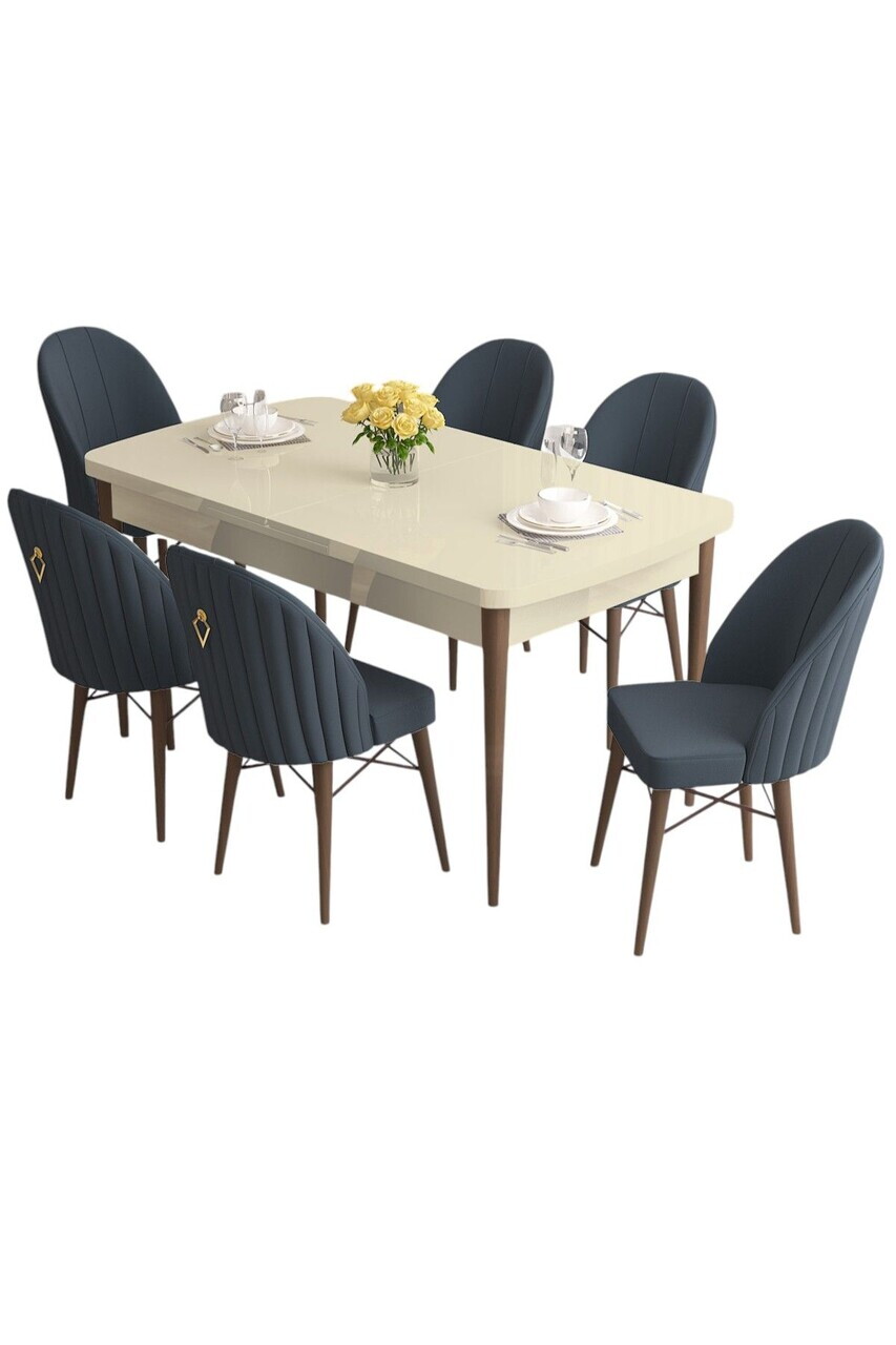 Set masa extensibila si scaune (7 piese), Hanah Home, Roz, Crem / Nuc / Antracit — imaginea 2