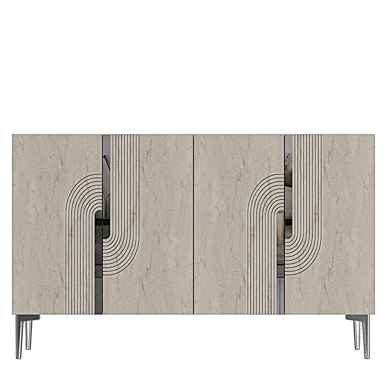 Consola, Hanah Home, Meyra 120, 120x75x32 cm, White / Travertine / Silver - view 5