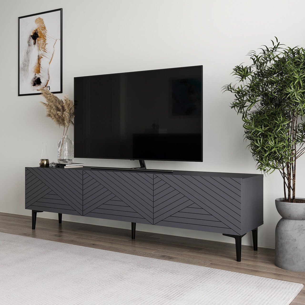 Comoda TV, Odessa, Felix, 160x44.1x31.4 cm, Antracit - 2 | YEO