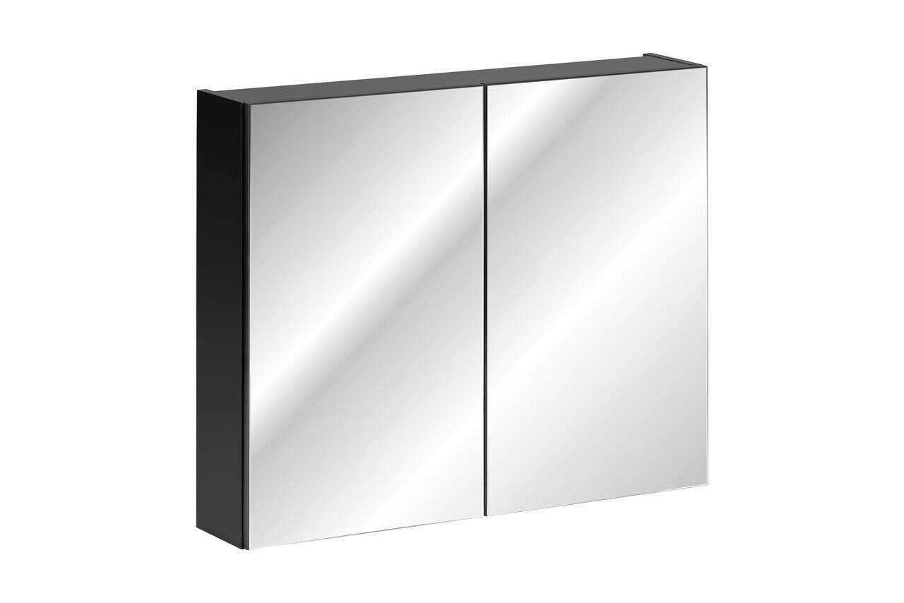 Cabinet cu oglinda si 2 usi, Santa Fe Black, Comad, 80x17x65 cm, PAL laminat, negru mat — imaginea 5