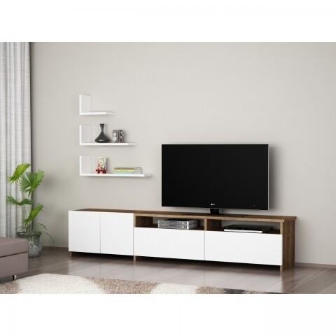 Comoda TV Cu Rafturi, Wooden Art, Gelincik White Walnut, 180×103.1×31.6 Cm