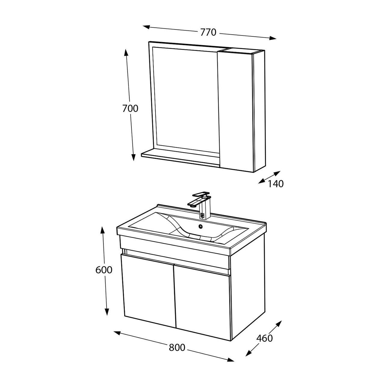 Set mobilier de baie (2 piese), Hanah Home, Amore 80, Latte - view 4
