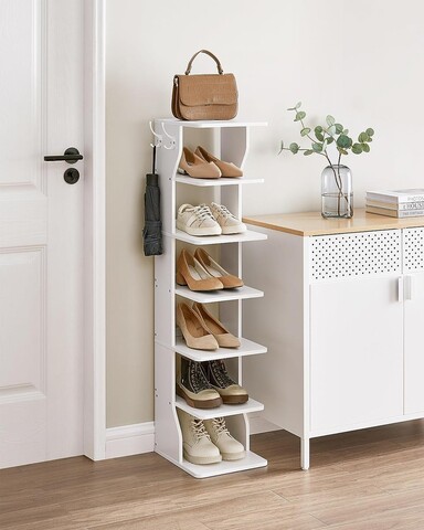 Pantofar ingust, Vasagle Slim, 6 perechi incaltaminte, 30x26.4x110.4 cm, PAL/otel, alb