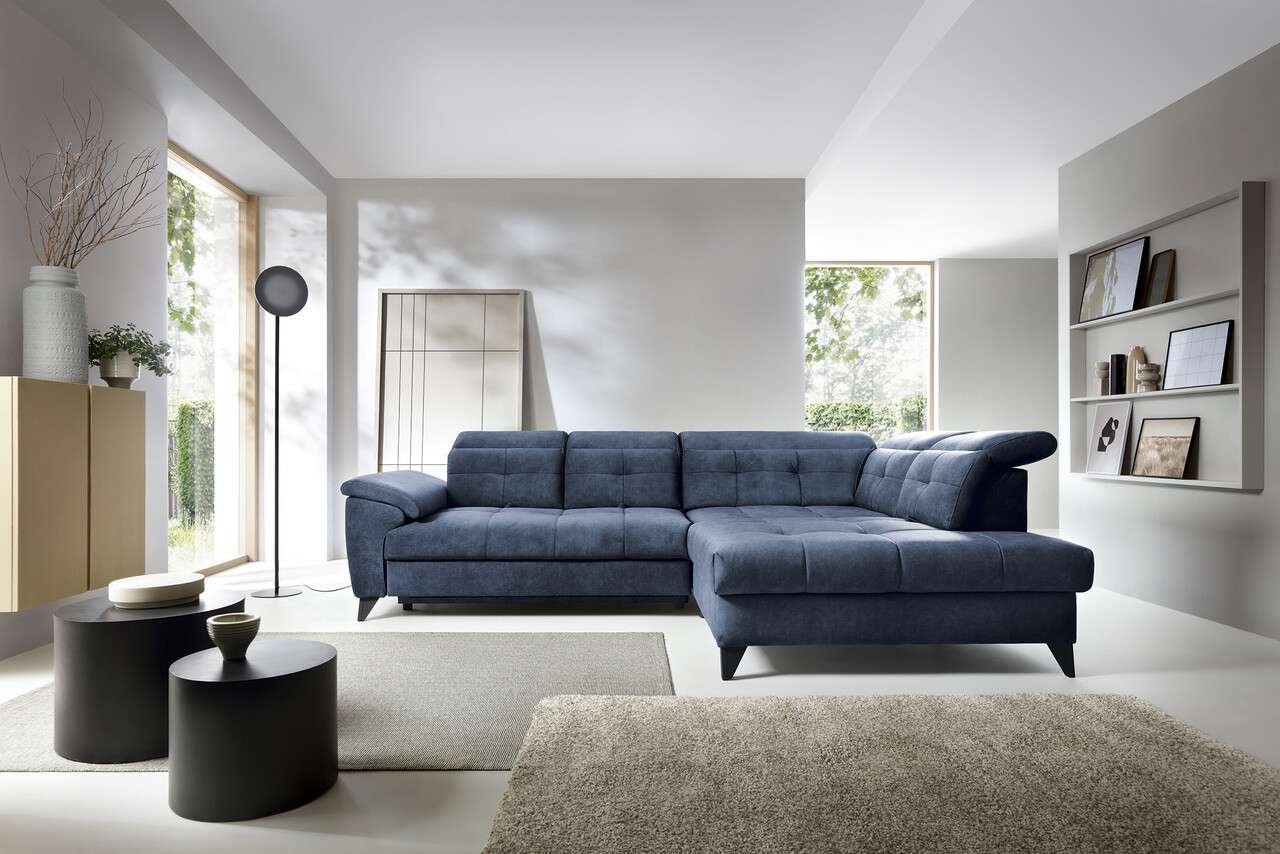 Coltar extensibil dreapta 5 locuri ELTAP, RT-40AU, Inferne, 297x210x107 cm, lemn/poliester, albastru