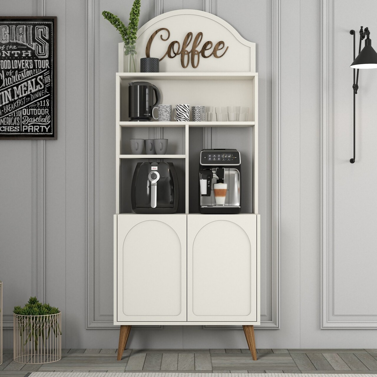 Dulap de bar pentru cafea, Hommy Craft, Lyon 80, PAL, Crema/Nuca