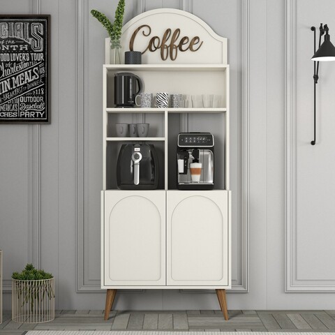 Dulap de bar pentru cafea, Hommy Craft, Lyon 80, PAL, Crema/Nuca