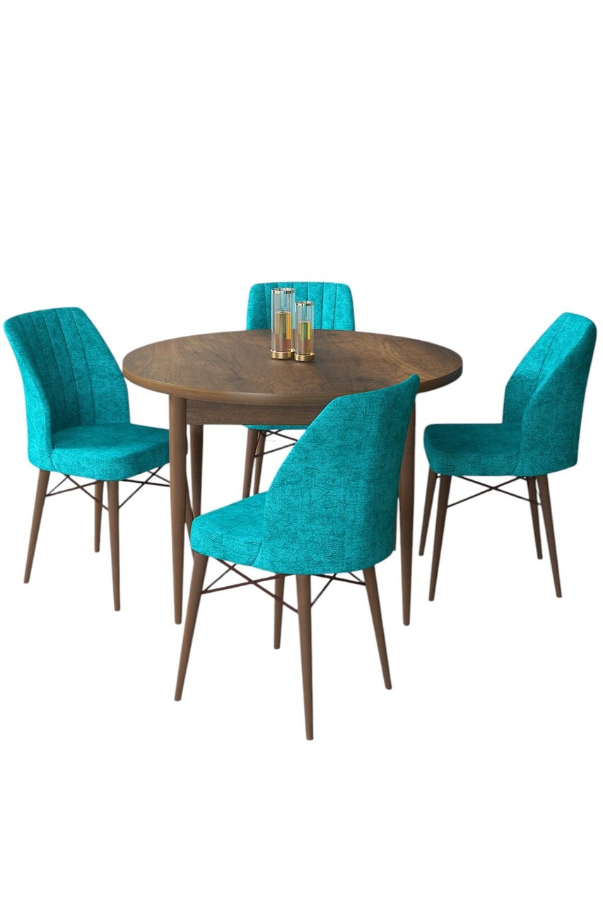 Set masă și scaune (5 bucăți), Hanah Home, Rox, Baroc / Turcoaz - view 2