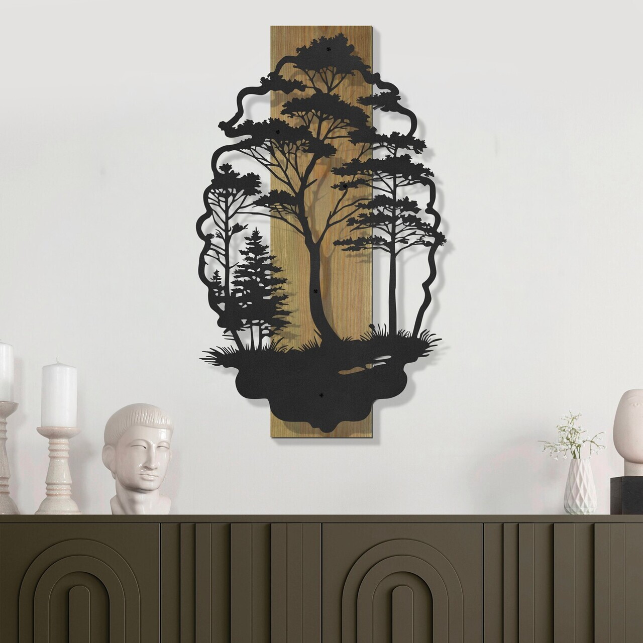 Decoratiune de perete, Sylva, Cadru: Lemn (Grosime: 2 cm), Verde/Negru — imaginea 3