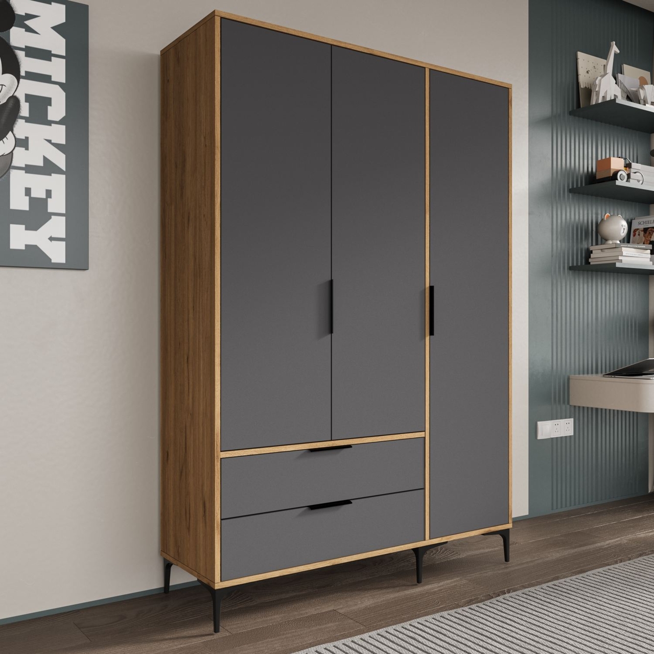 Dulap pentru haine, Hanah Home, Aden Drawers 120, 120x192x45 cm, Stejar / Antracit