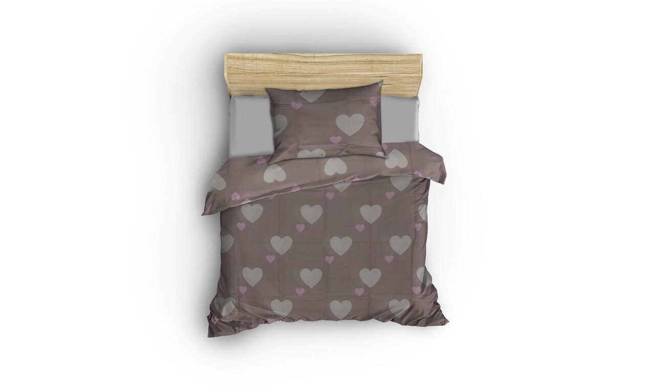 Lenjerie de pat pentru o persoana 2 piese, Herz - Dusty Rose, Eponj Home, 65% bumbac/35% poliester