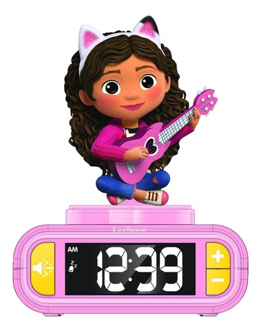 Ceas desteptator cu lumina 3D pentru copii Gabby, LEXIBOOK, 20x15x10 cm, plastic/cauciuc, roz