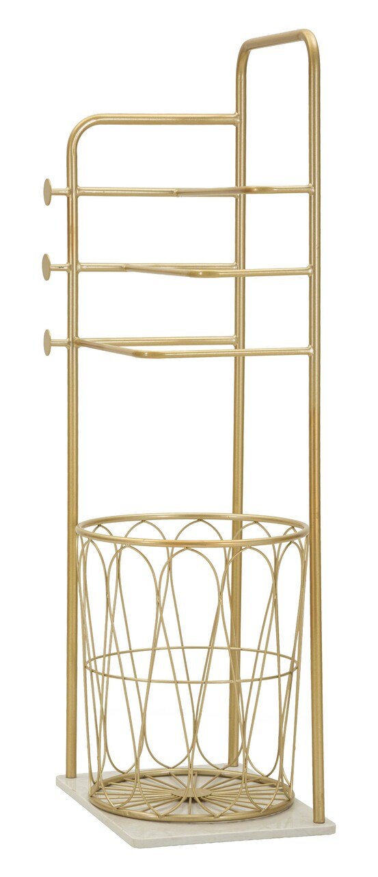 Suport pentru prosoape, Mauro Ferretti, Trop, 40x30x112 cm, metal/imitatie de marmura, auriu/alb - view 6