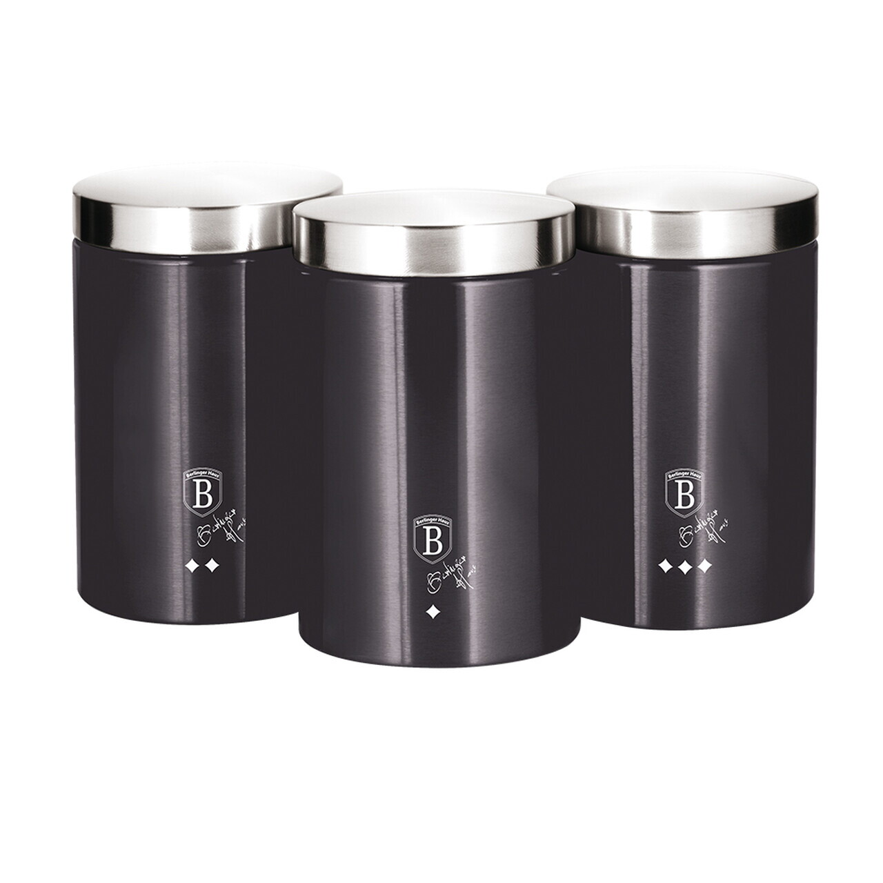 Set 3 recipiente depozitare Berlinger Haus, Carbon Pro, 11x17.8 cm, inox, gri inchis/argintiu - imagine 2