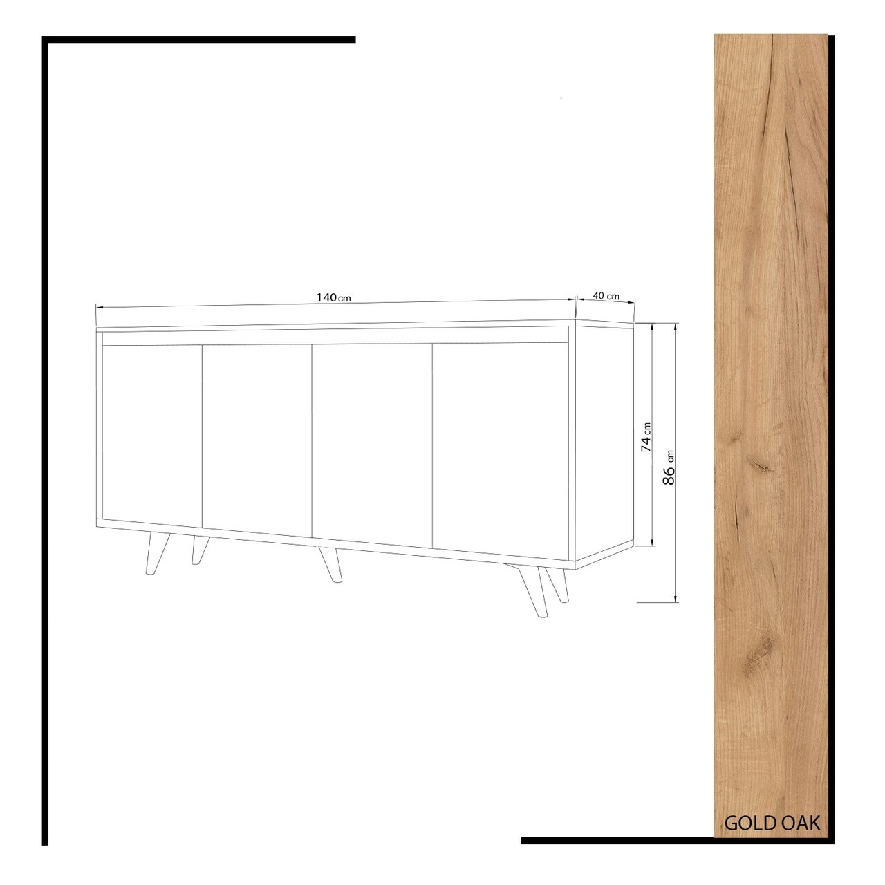 Bufet inferior Shans, Mod Design, 140x40x86 cm, natural/alb