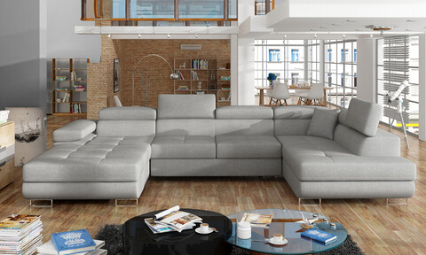 Coltar extensibil dreapta 6 locuri ELTAP, Rod-27, Rodrigo, 345x202x90 cm, lemn/poliester, gri deschis