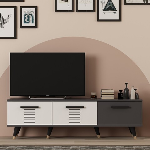 Comoda TV, Olivia, Asimo, 150 x 45 x 35 cm, pal melaminat, antracit/alb Comode