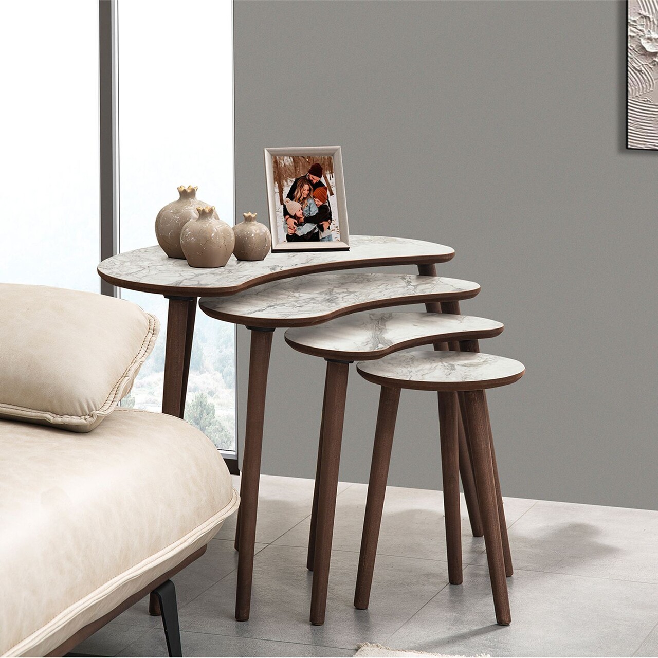 Set masute Nesting 4 piese, Hanah Home, Moon, Alb - imagine 3